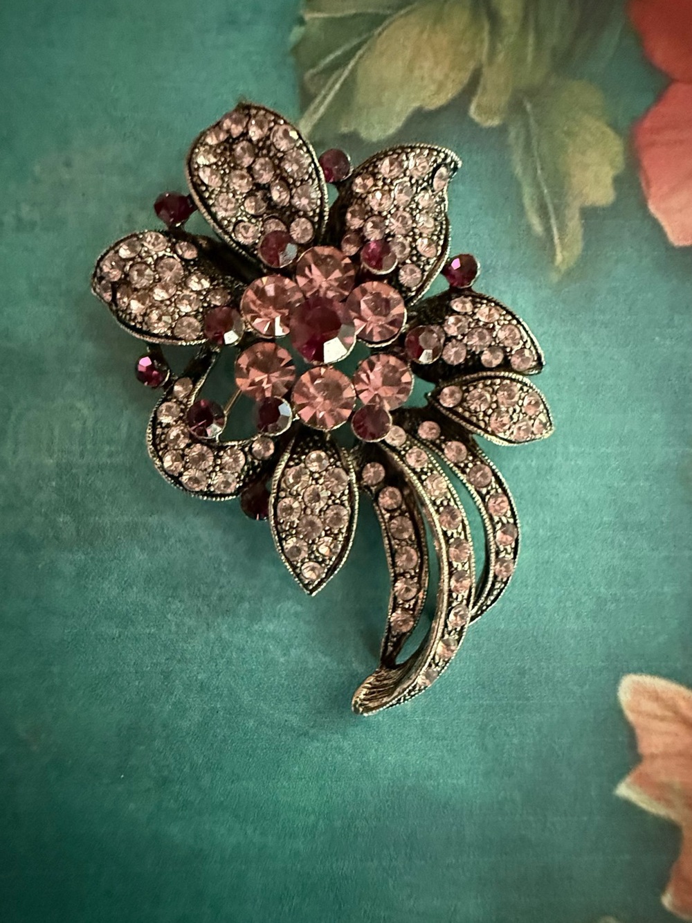 Sparkling Brown Floral Crystal Brooch - Women's Jewelry